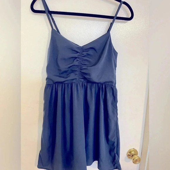 Roxy Navy Blue Mini Dress | Spaghetti Strap Ruched Bodice size small - Picture 2 of 4